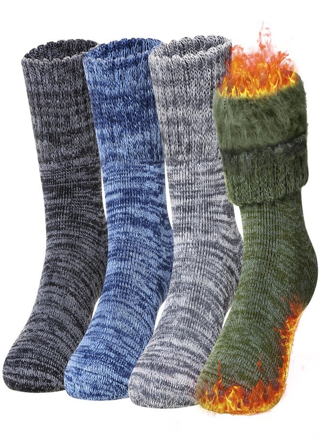 Eocom Kids Warm Thermal Socks for Toddler Boy Girls Winter Ski Thick Insulated Heated Boot Socks for Extreme Cold Weather 4 Pairs(Black/Grey/Green/Blue, 4-7 Years) - Image 1